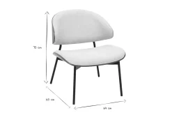 Fauteuil en tissu effet velours texturé beige, bois foncé et métal noir FABULO