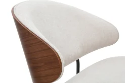 Fauteuil en tissu effet velours texturé beige, bois foncé et métal noir FABULO