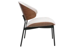 Fauteuil en tissu effet velours texturé beige, bois foncé et métal noir FABULO