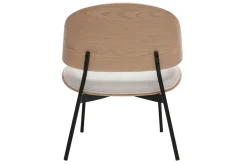Fauteuil en tissu effet velours texturé beige, bois clair et métal noir FABULO
