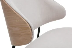 Fauteuil en tissu effet velours texturé beige, bois clair et métal noir FABULO