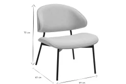 Fauteuil en tissu effet velours texturé beige, bois clair et métal noir FABULO
