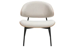 Fauteuil en tissu effet velours texturé beige, bois clair et métal noir FABULO