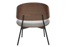 Fauteuil en tissu effet velours texturé gris, bois foncé et métal noir FABULO