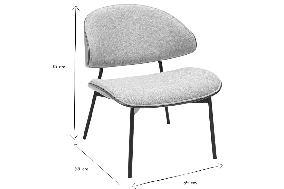 Fauteuil en tissu effet velours texturé gris, bois foncé et métal noir FABULO
