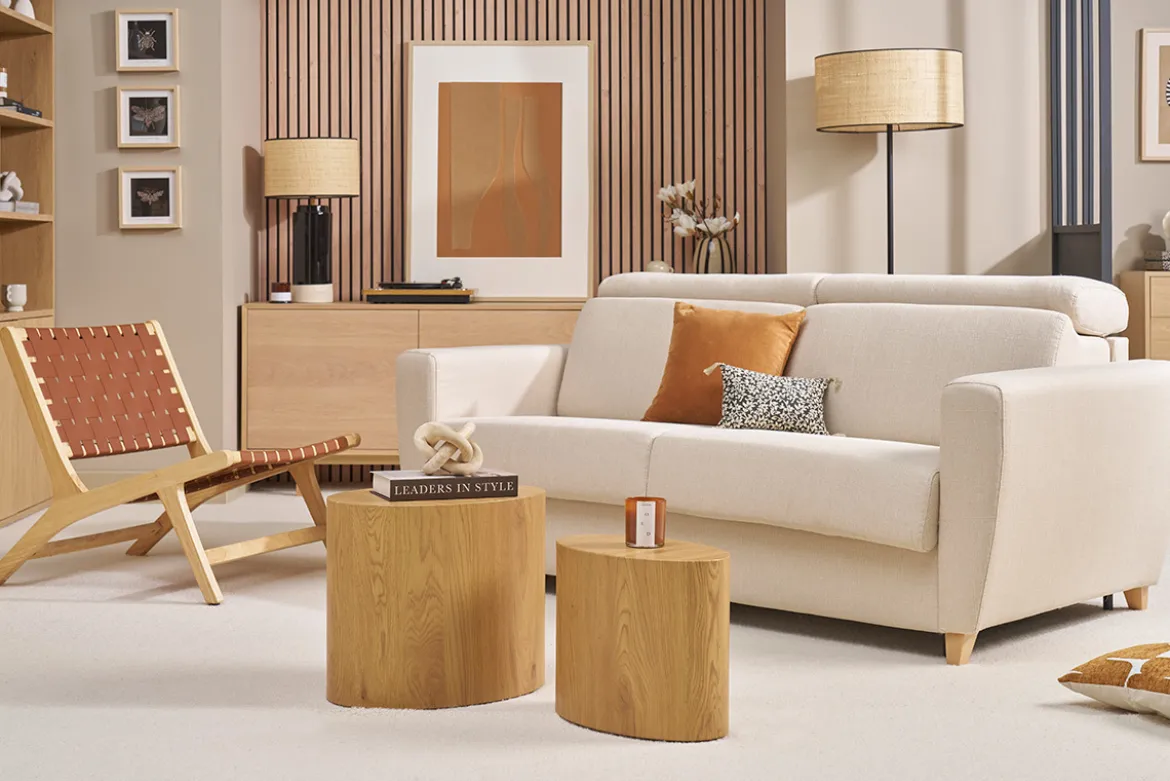 Fauteuil ethnique en bois et sangles tressées marron BONDI