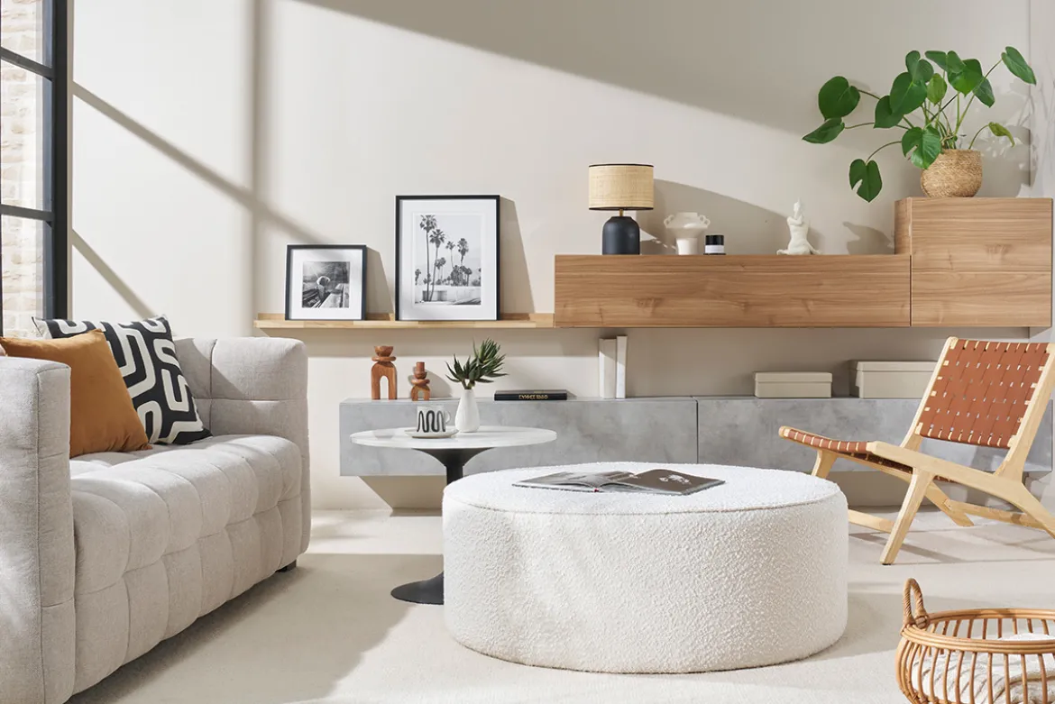 Fauteuil ethnique en bois et sangles tressées marron BONDI