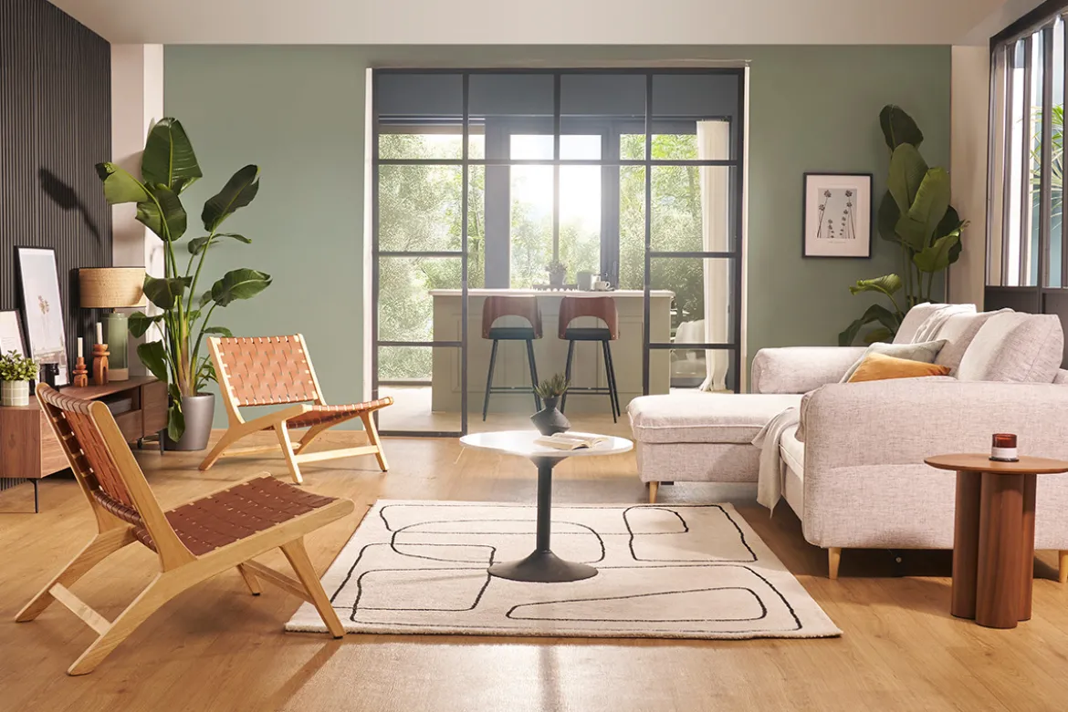 Fauteuil ethnique en bois et sangles tressées marron BONDI