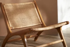 Fauteuil ethnique en bois teck massif et cannage en rotin naturel HAMMA