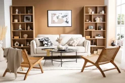 Fauteuil ethnique en bois teck massif et cannage en rotin naturel HAMMA
