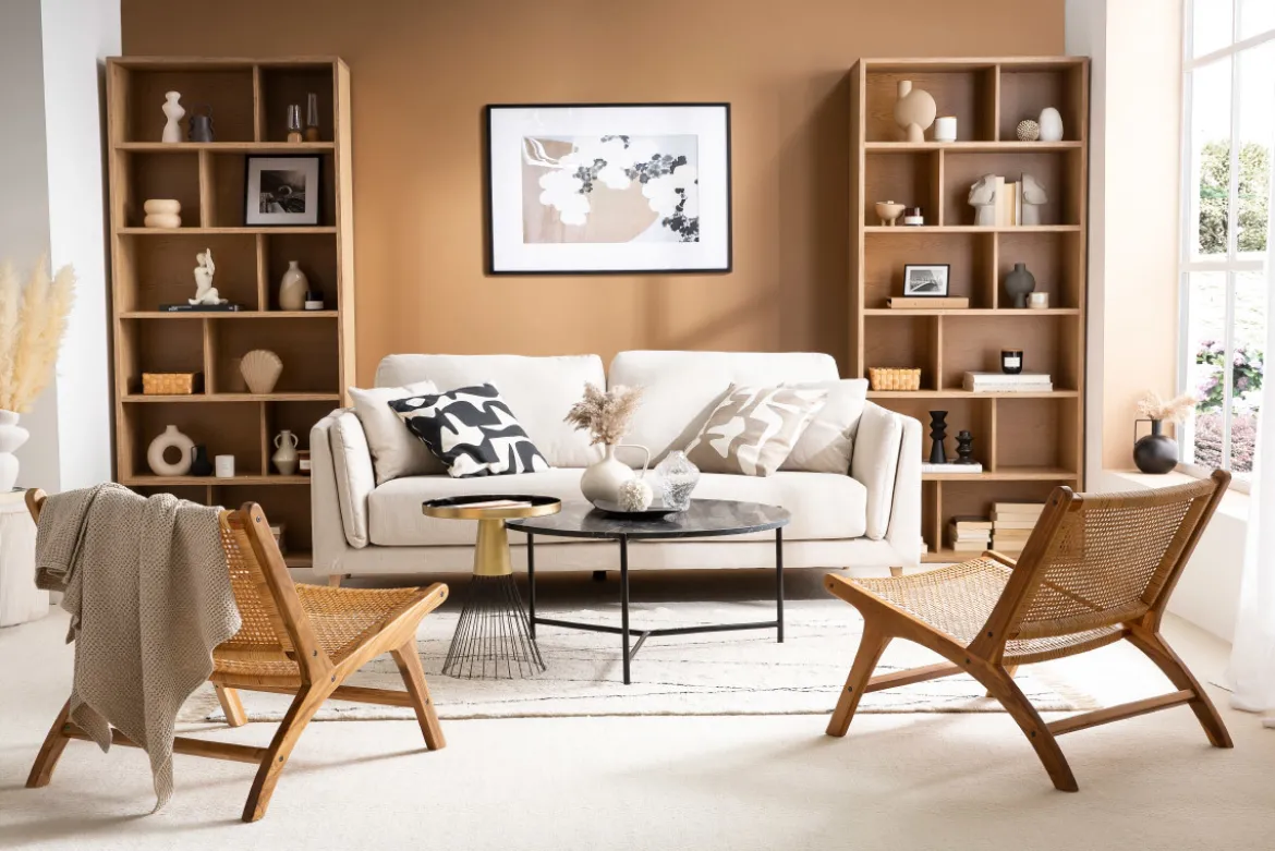Fauteuil ethnique en bois teck massif et cannage en rotin naturel HAMMA