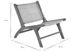 Fauteuil ethnique en bois teck massif et cannage en rotin naturel HAMMA