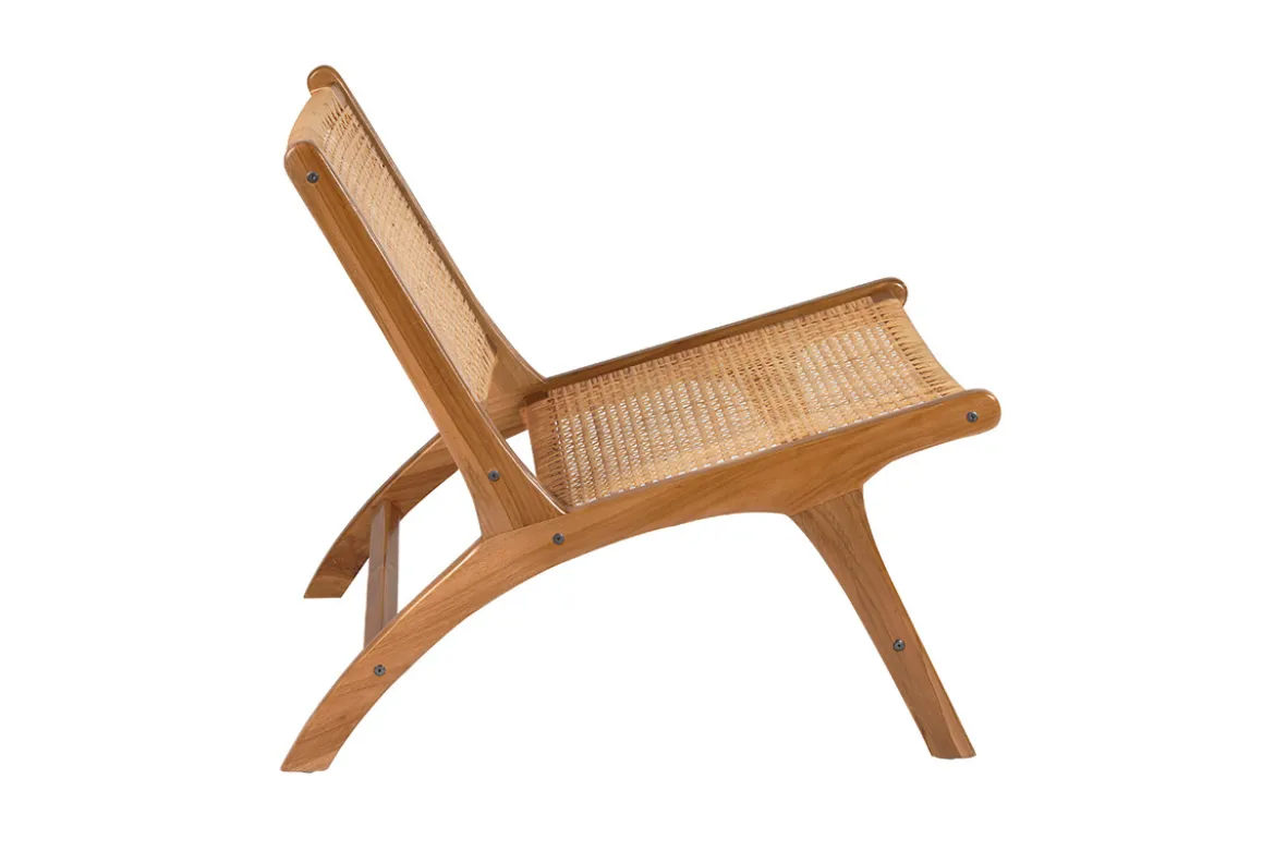 Fauteuil ethnique en bois teck massif et cannage en rotin naturel HAMMA