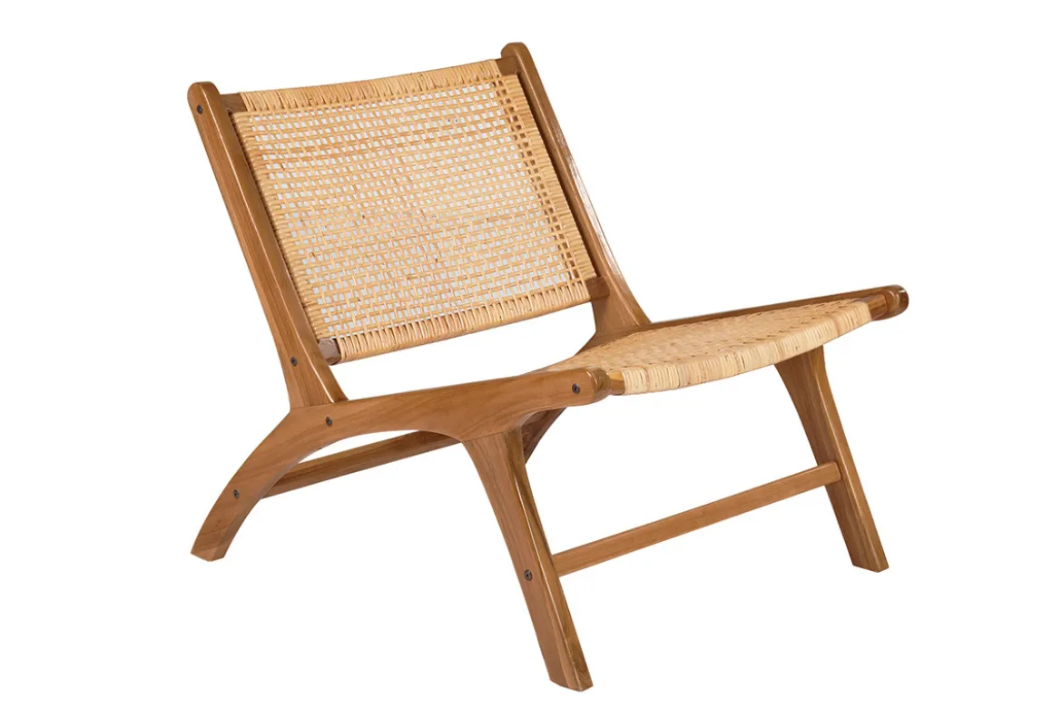 Fauteuil ethnique en bois teck massif et cannage en rotin naturel HAMMA