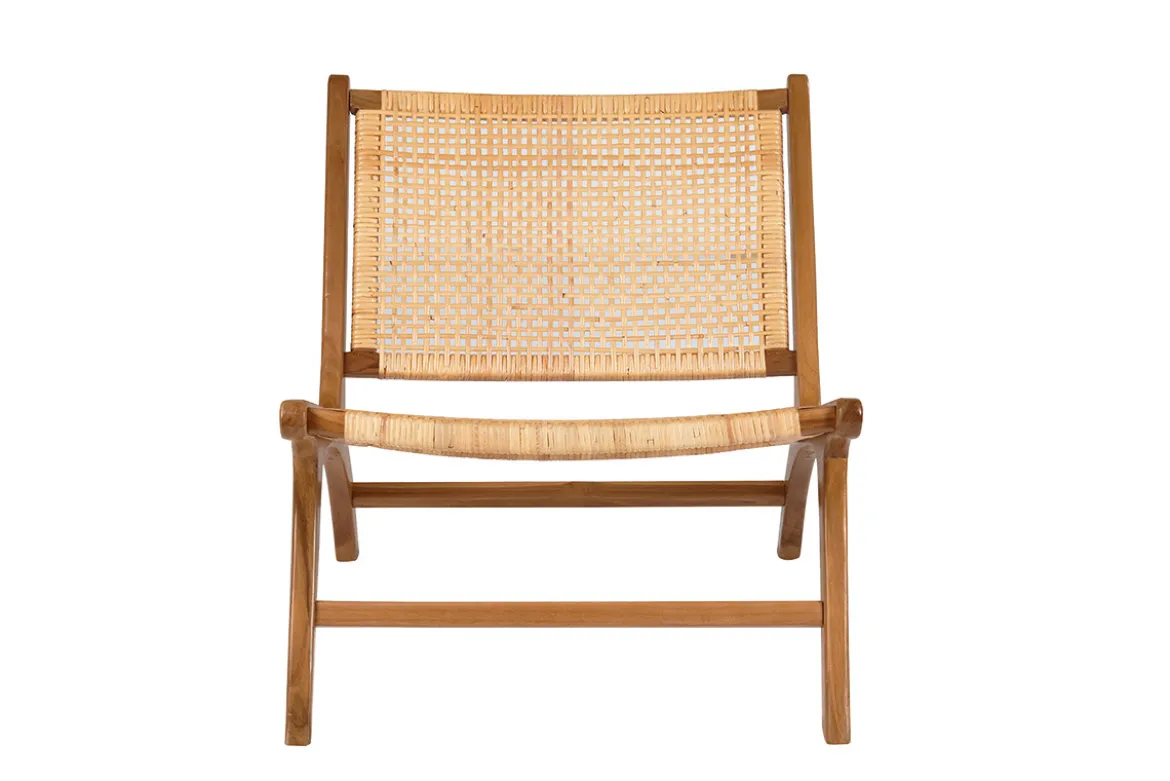 Fauteuil ethnique en bois teck massif et cannage en rotin naturel HAMMA