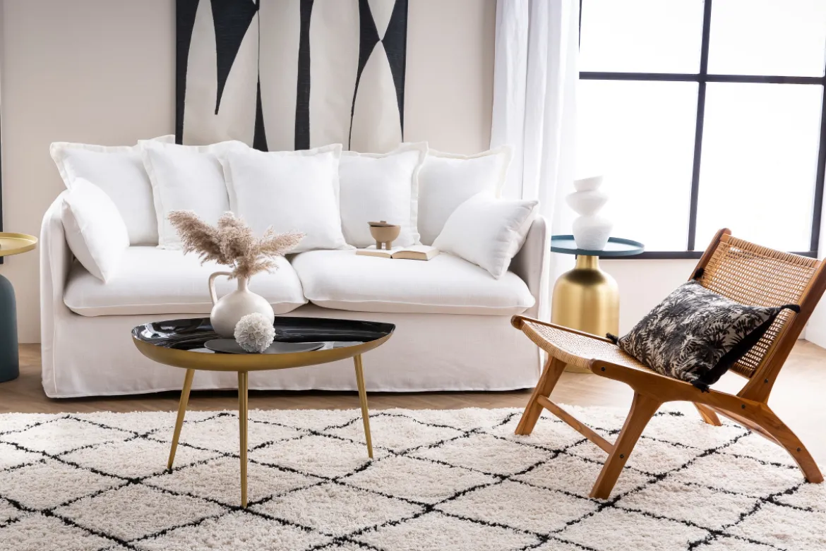 Fauteuil ethnique en bois teck massif et cannage en rotin naturel HAMMA