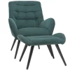 Fauteuil et repose-pieds design en tissu velours côtelé vert et métal noir ZOE
