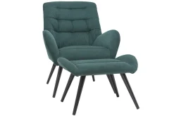 Fauteuil et repose-pieds design en tissu velours côtelé vert et métal noir ZOE