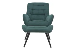 Fauteuil et repose-pieds design en tissu velours côtelé vert et métal noir ZOE