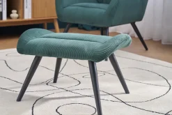 Fauteuil et repose-pieds design en tissu velours côtelé vert et métal noir ZOE