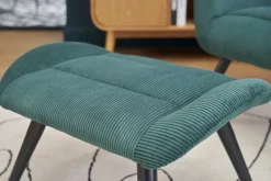 Fauteuil et repose-pieds design en tissu velours côtelé vert et métal noir ZOE