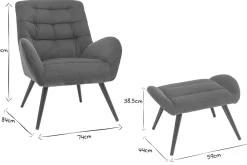 Fauteuil et repose-pieds design en tissu velours côtelé vert et métal noir ZOE