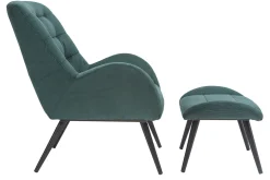 Fauteuil et repose-pieds design en tissu velours côtelé vert et métal noir ZOE