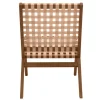 Fauteuil lounge en bois massif et sangles beiges LUCEA