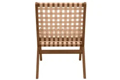 Fauteuil lounge en bois massif et sangles beiges LUCEA