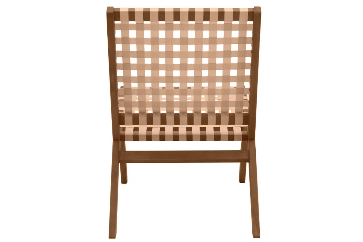 Fauteuil lounge en bois massif et sangles beiges LUCEA