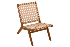 Fauteuil lounge en bois massif et sangles beiges LUCEA