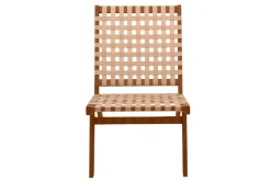 Fauteuil lounge en bois massif et sangles beiges LUCEA