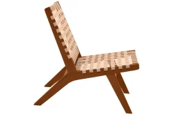 Fauteuil lounge en bois massif et sangles beiges LUCEA