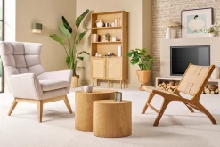 Fauteuil lounge en bois teck massif et corde tressée YARI