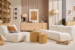 Fauteuil lounge en tissu bouclette blanc cassé BUMPY