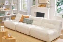 Fauteuil lounge en tissu bouclette blanc cassé BUMPY