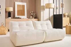 Fauteuil lounge en tissu bouclette blanc cassé BUMPY