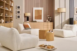 Fauteuil lounge en tissu bouclette blanc cassé BUMPY