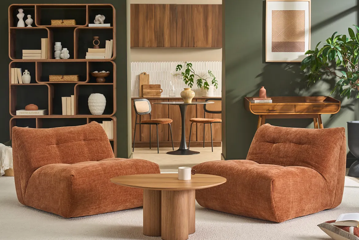 Fauteuil lounge en tissu effet velours texturé terre brûlée BUMPY