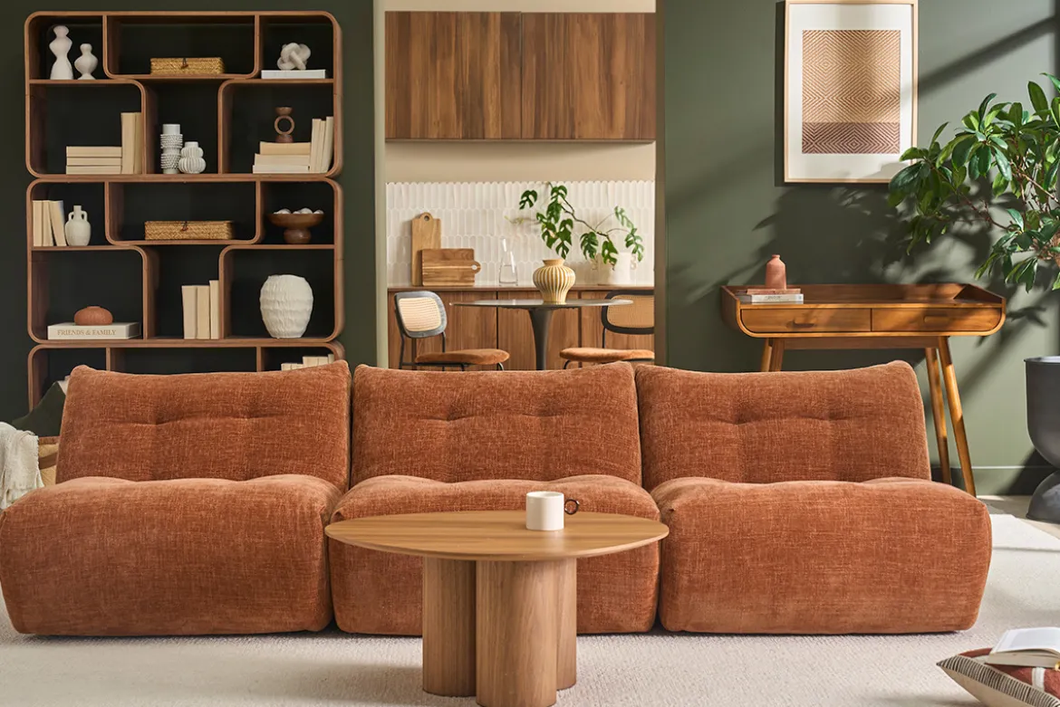 Fauteuil lounge en tissu effet velours texturé terre brûlée BUMPY