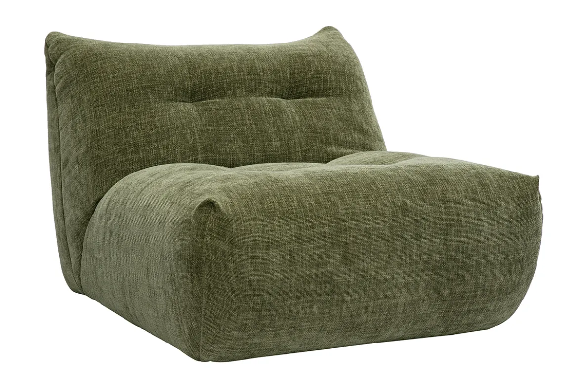 Fauteuil lounge en tissu effet velours texturé vert kaki BUMPY