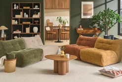 Fauteuil lounge en tissu effet velours texturé vert kaki BUMPY