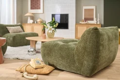Fauteuil lounge en tissu effet velours texturé vert kaki BUMPY
