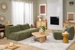 Fauteuil lounge en tissu effet velours texturé vert kaki BUMPY