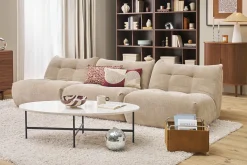 Fauteuil lounge en tissu effet velours texturé taupe BUMPY