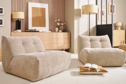Fauteuil lounge en tissu effet velours texturé taupe BUMPY
