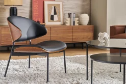 Fauteuil noir, bois foncé et métal noir FABULO