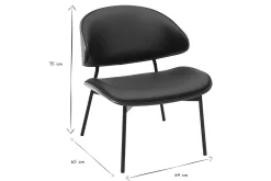 Fauteuil noir, bois foncé et métal noir FABULO