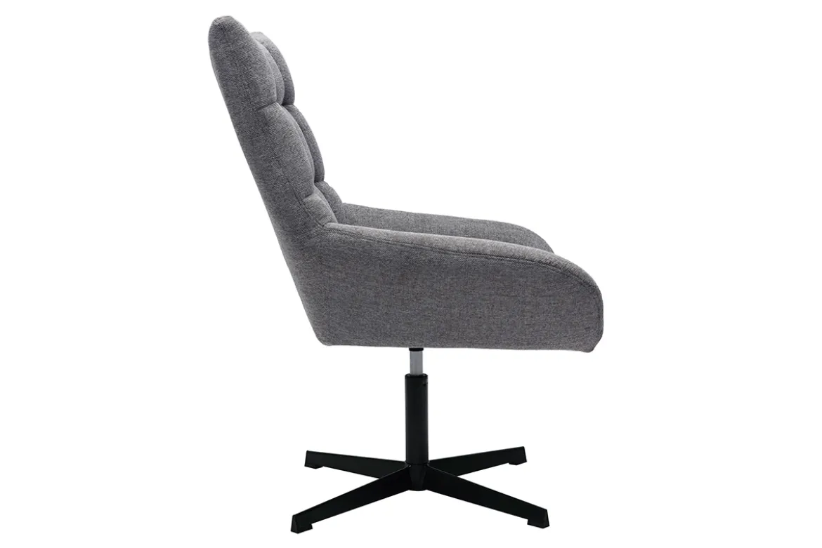 Fauteuil pivotant design en tissu effet velours texuré gris et métal noir KING