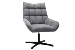 Fauteuil pivotant design en tissu effet velours texuré gris et métal noir KING